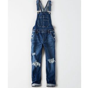 American Eagle stretch tomgirl denim overall bibs destroyed bright size small